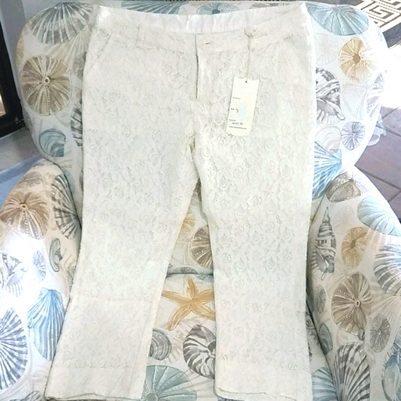 NWT Boho Monoreno Cream Lace 7/8 Ankle Pants Sz L - Picture 4 of 16